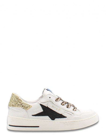 Baskets Semerdjian Ale Glitter en cuir blanc avec talon pailleté doré