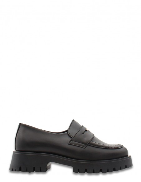 Mocassins Goodstep Vargas pour femme en cuir noir avec talon épais