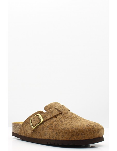 Sabots Scholl Fae New - Sabots femme en suède beige avec boucle dorée