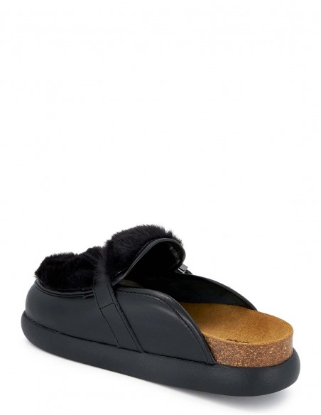 Mules Scholl noires avec boucle et doublure en fourrure confortable