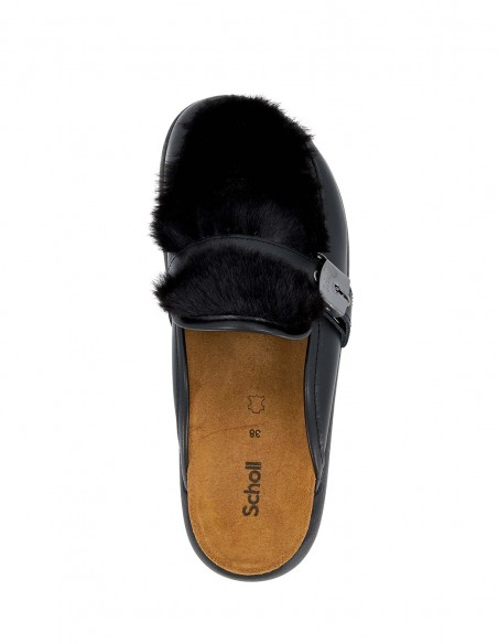 Mules Scholl noires avec boucle et doublure en fourrure confortable