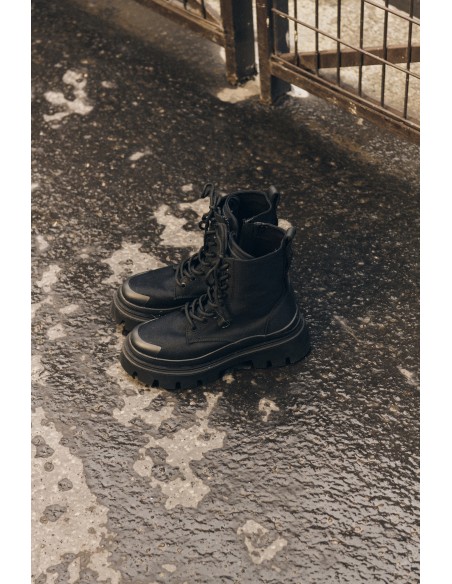 Bottines Palladium en toile noire avec semelle épaisse pour femme