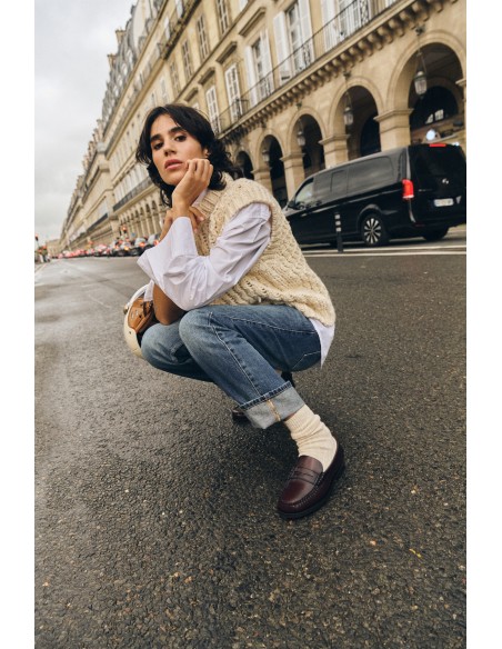 Mocassins Sebago Classic Dan femmr en cuir bordeaux au style casual