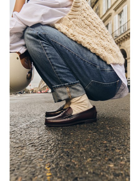 Mocassins Sebago Classic Dan femmr en cuir bordeaux au style casual