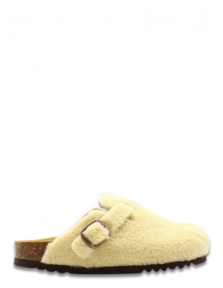 Sabots Scholl Fae New Femme - Sabots en fourrure crème avec boucle dorée