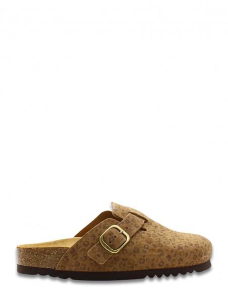 Sabots Scholl Fae New - Sabots femme en suède beige avec boucle dorée