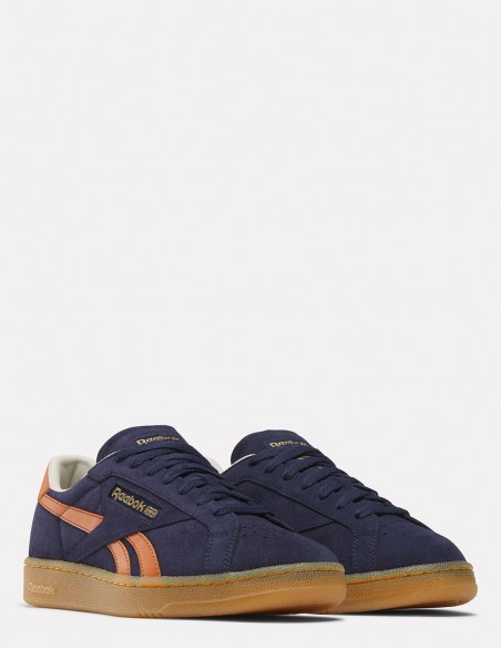 Reebok Club C Grounds - Baskets rétro en suède bleu marine et cuir orange