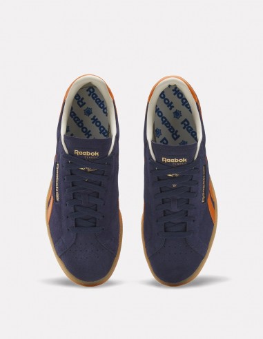 Reebok Club C Grounds - Baskets rétro en suède bleu marine et cuir orange
