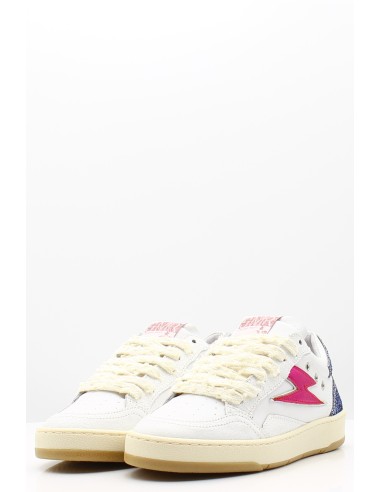 Baskets SMR Dany B631 - Cuir blanc avec détails bleus pailletés et rose