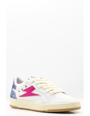 Baskets SMR Dany B631 - Cuir blanc avec détails bleus pailletés et rose