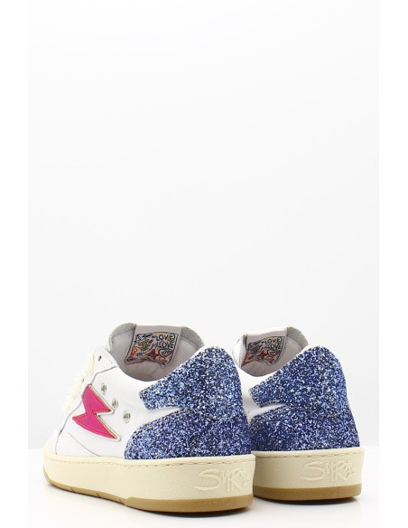 Baskets SMR Dany B631 - Cuir blanc avec détails bleus pailletés et rose