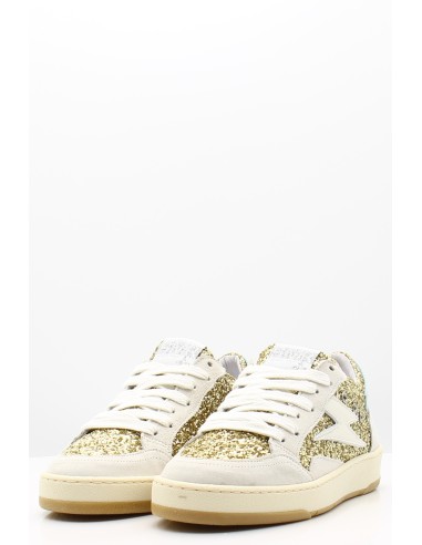 Baskets Semerdjian Dany B651 - Doré pailleté et détails bleu pastel