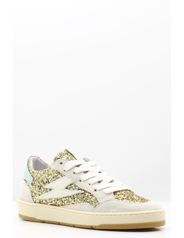 Baskets Semerdjian Dany B651 - Doré pailleté et détails bleu pastel