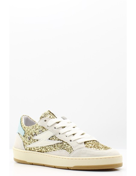 Baskets Semerdjian Dany B651 - Doré pailleté et détails bleu pastel