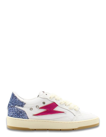Baskets SMR Dany B631 - Cuir blanc avec détails bleus pailletés et rose
