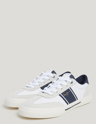 Baskets Pepe Jean blanches et bleu marine avec semelle en caoutchouc