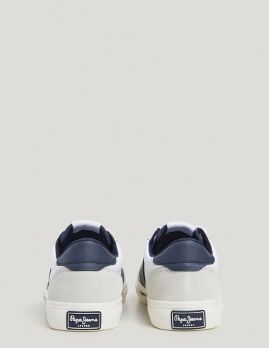 Baskets Pepe Jean blanches et bleu marine avec semelle en caoutchouc
