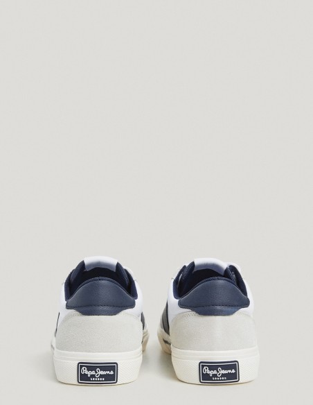 Baskets Pepe Jean blanches et bleu marine avec semelle en caoutchouc