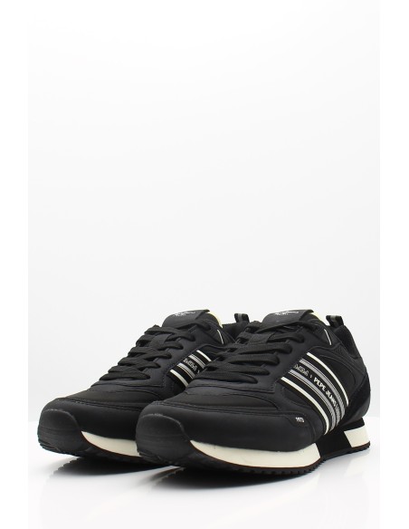 Sneakers Pepe Jeans Noir avec Rayures pour un Look Vintage et Sportif