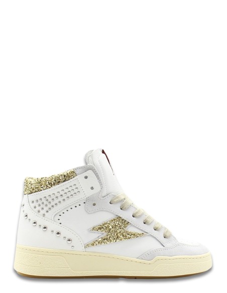 Baskets Montantes Semerdjian Braga B696 - Design en cuir blanc et doré pailleté