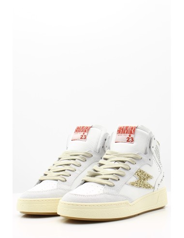 Baskets Montantes Semerdjian Braga B696 - Design en cuir blanc et doré pailleté
