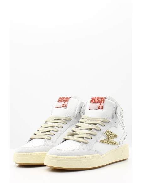 Baskets Montantes Semerdjian Braga B696 - Design en cuir blanc et doré pailleté