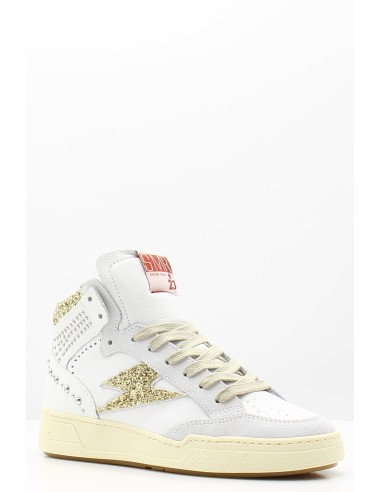 Baskets Montantes Semerdjian Braga B696 - Design en cuir blanc et doré pailleté