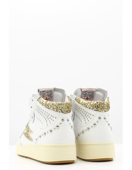 Baskets Montantes Semerdjian Braga B696 - Design en cuir blanc et doré pailleté