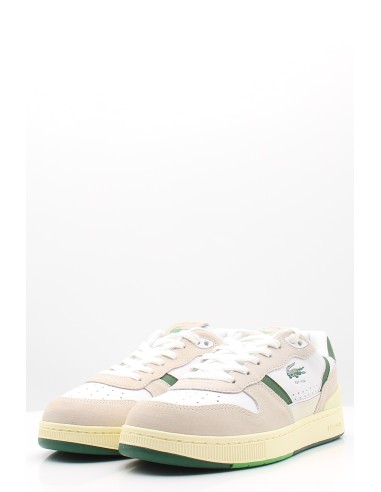Baskets homme Lacoste T-Clip Set 125 - Cuir blanc avec détails verts et beige
