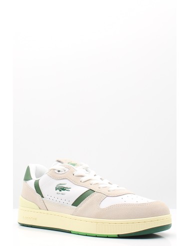 Baskets homme Lacoste T-Clip Set 125 - Cuir blanc avec détails verts et beige