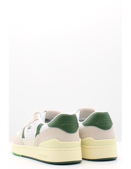 Baskets homme Lacoste T-Clip Set 125 - Cuir blanc avec détails verts et beige