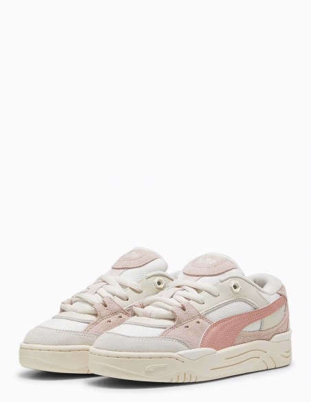 Baskets Puma 180 Femme - Cuir blanc et daim rose pastel - Hylton.fr