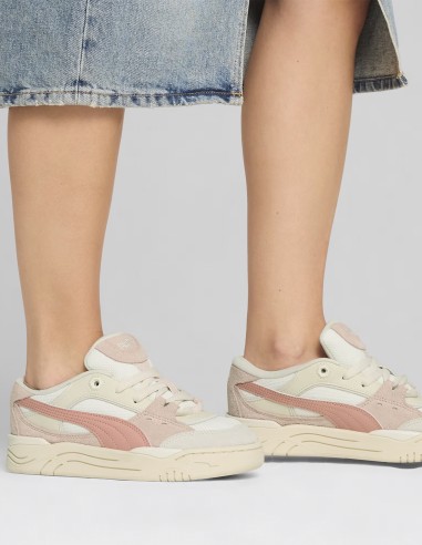 Baskets Puma 180 Femme - Cuir blanc et daim rose pastel - Hylton.fr