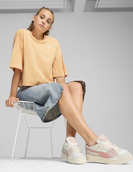 Baskets Puma 180 Femme - Cuir blanc et daim rose pastel - Hylton.fr