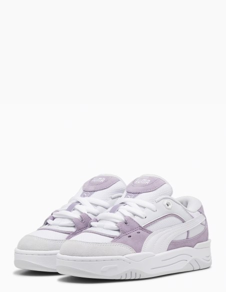 Baskets Puma 180 Femme - Cuir blanc et daim violet - Hylton.fr