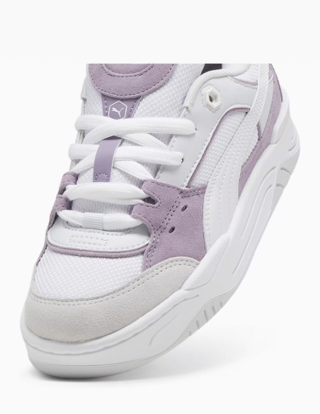 Baskets Puma 180 Femme - Cuir blanc et daim violet - Hylton.fr