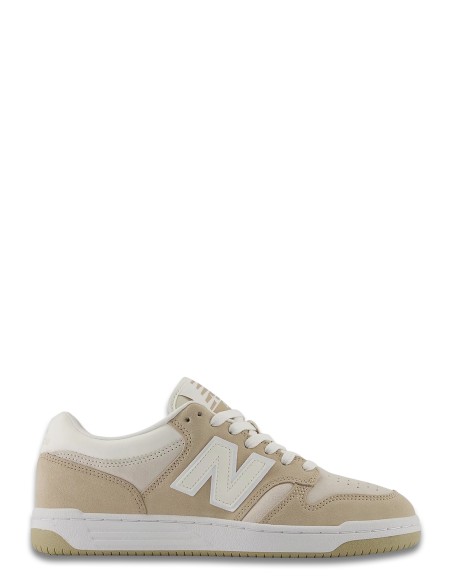 Baskets unisexes New Balance 480L - Cuir beige et blanc