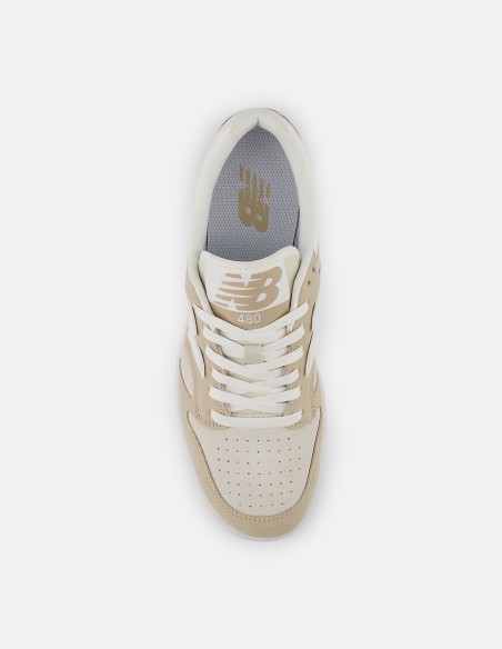 Baskets unisexes New Balance 480L - Cuir beige et blanc