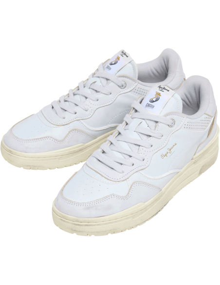 Baskets Pepe Jeans Chester Distress M Homme - Cuir blanc avec détails crème