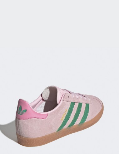 Baskets Adidas Gazelle en daim rose et bandes vertes