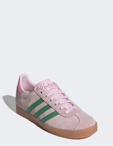 Baskets Adidas Gazelle en daim rose et bandes vertes