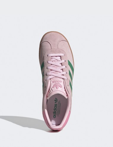 Baskets Adidas Gazelle en daim rose et bandes vertes