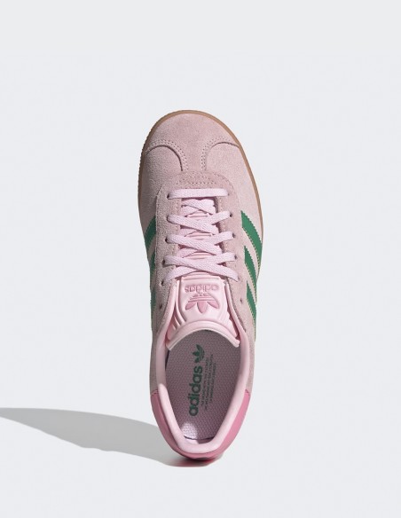 Baskets Adidas Gazelle en daim rose et bandes vertes