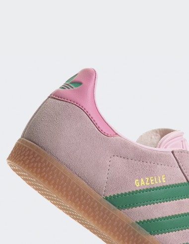 Baskets Adidas Gazelle en daim rose et bandes vertes